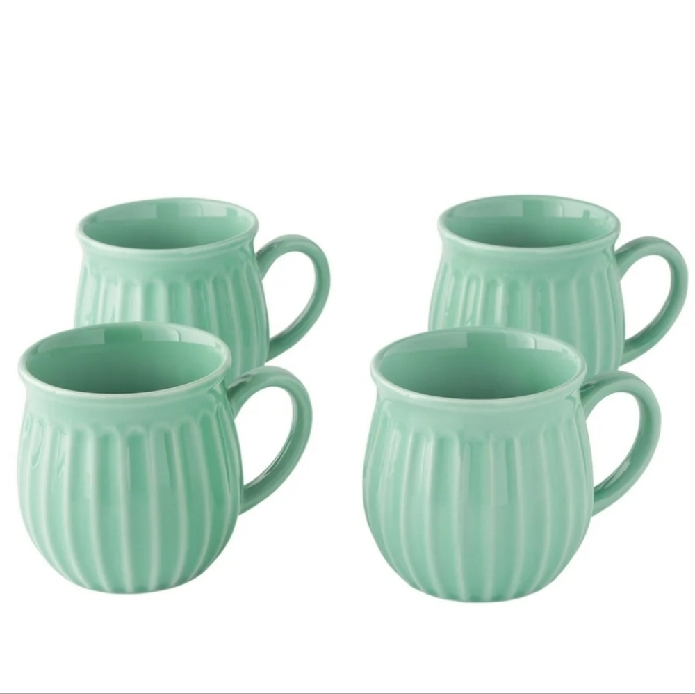 💜 2025 Pioneer Woman Colette Green Ceramic Mug 4 Pack Set